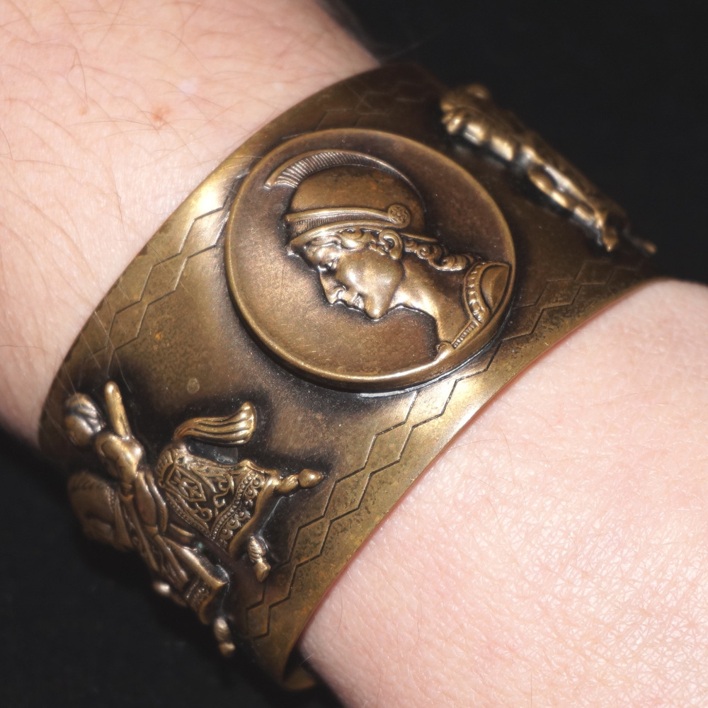 Wide Brass Gladiator Horseman Cuff Bracelet